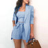 Solid color blazer high waist shorts slim three-piece set